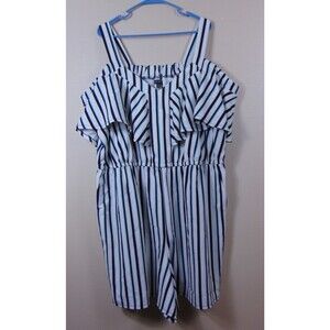 New Lane Bryant Short Romper Women's 22/24 Cold Shoulder Striped Pockets